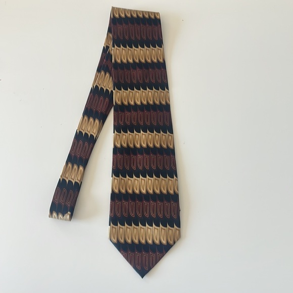 PURE SILK Handmade DiMoggio Black Gold and Burgundy Design Men’s Necktie - Picture 3 of 7